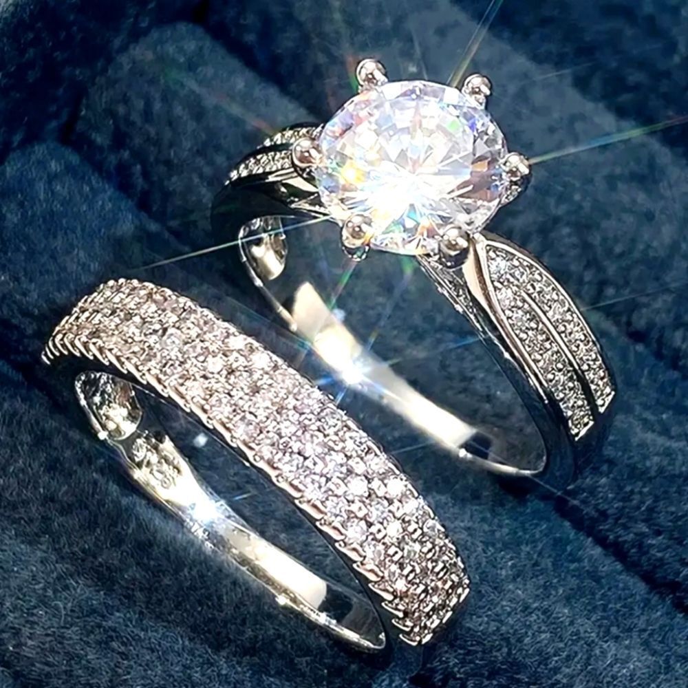 Sparkling diamond wedding ring set sz 7